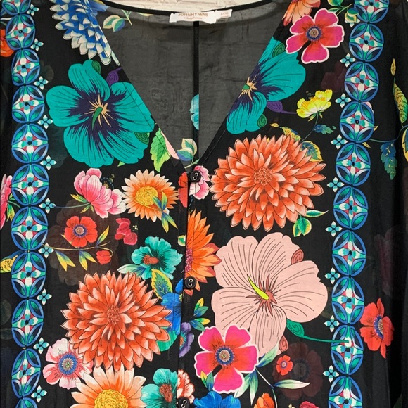 NWOT Johnny Was Black Floral Evening Palace Silk Blend Kaftan Caftan Size L XL - Picture 7 of 11